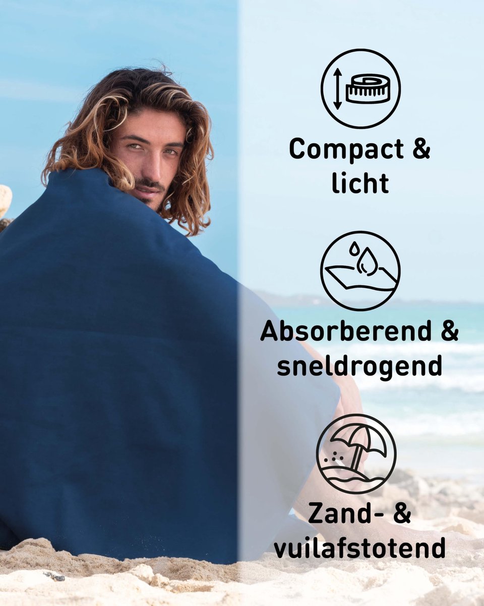 Microvezel handdoeken 30x50cm - ultralicht marineblauw - sneldrogend - ideaal voor sport - SnelShoppen