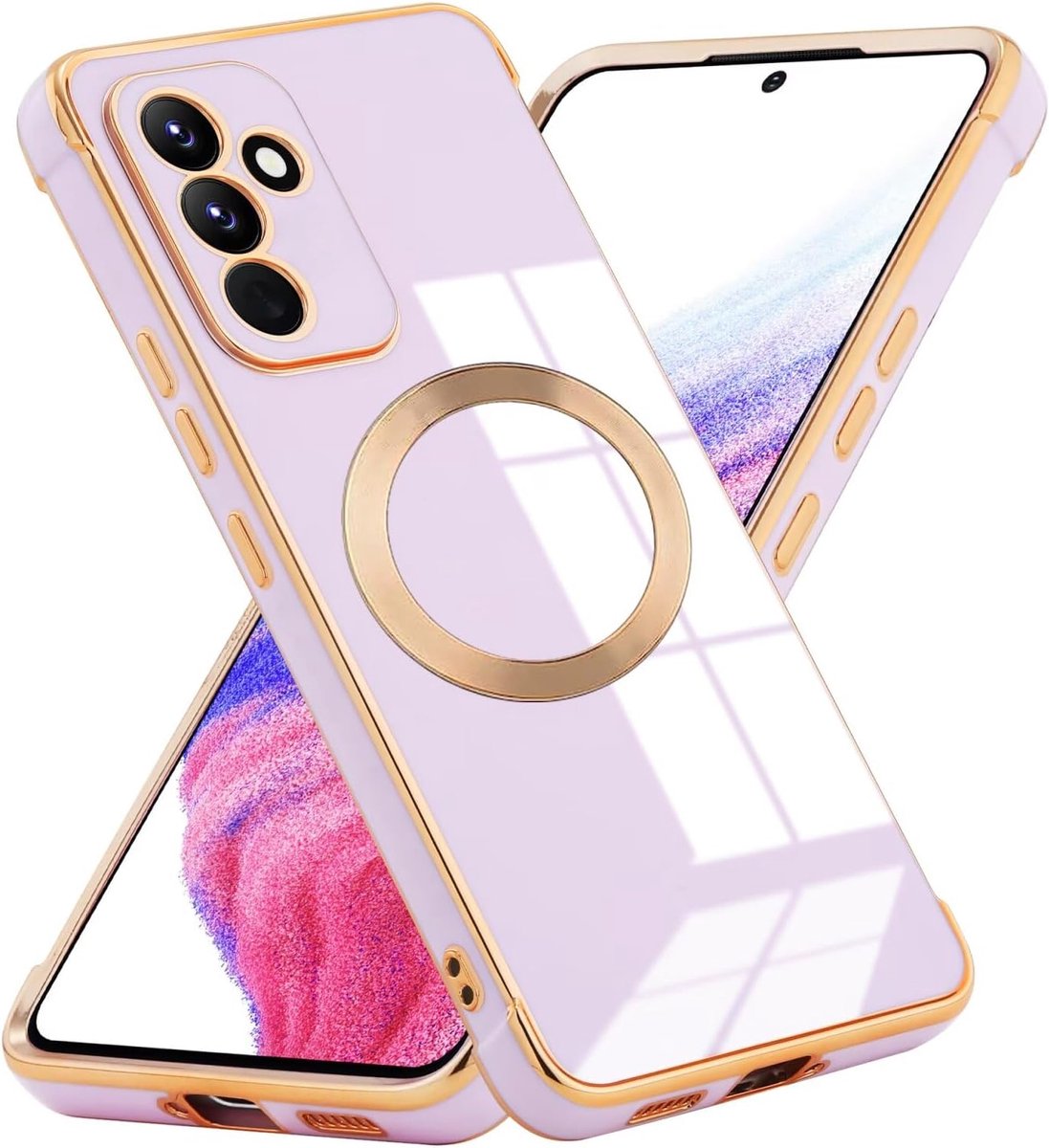 Hoesje voor Samsung Galaxy S25 Case,Brillante Gegalvaniseerde TPU Hoes Compatibel met MagSafe,4 Corners Fall Protection,Dames Silicone Shockproof Cover,Pueple