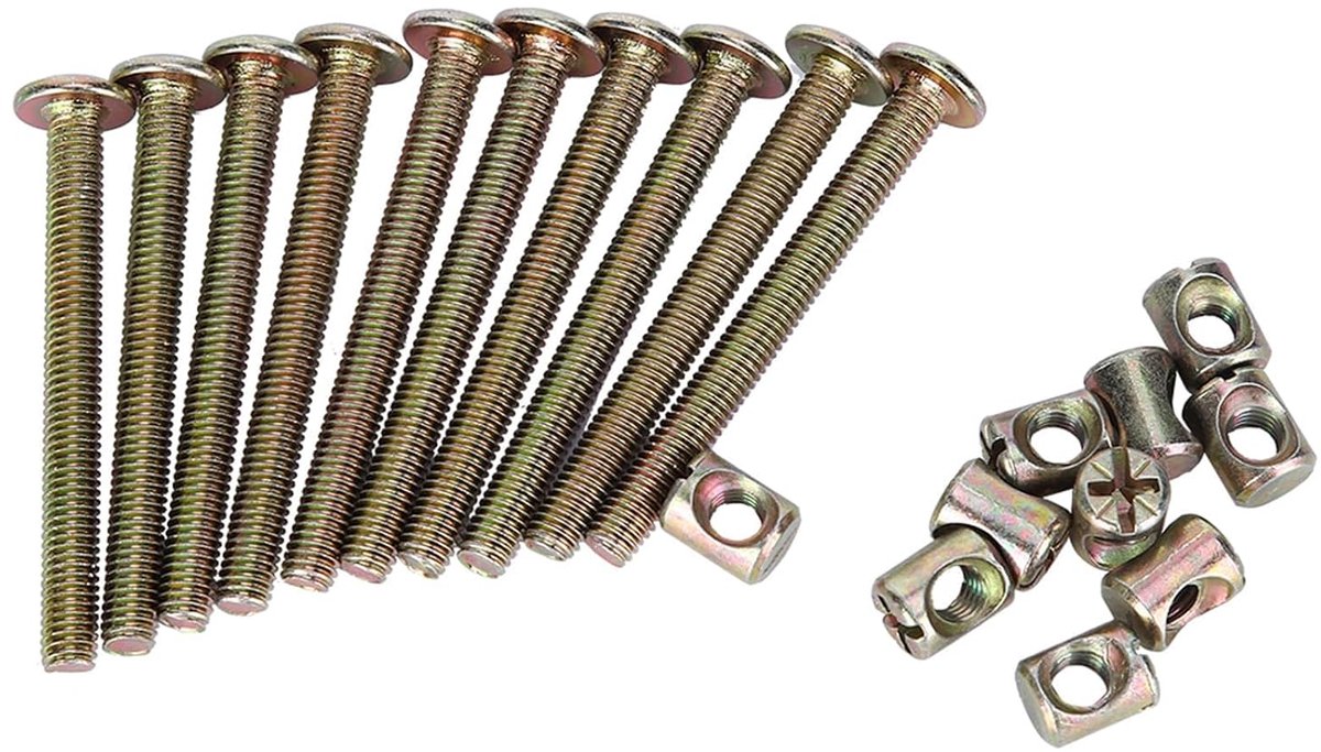Meubelbouten van koolstofstaal, 10 stuks, stevige bevestigingsset voor professionele montage, bedden, stoelen, wiegen met moeren, 60 mm