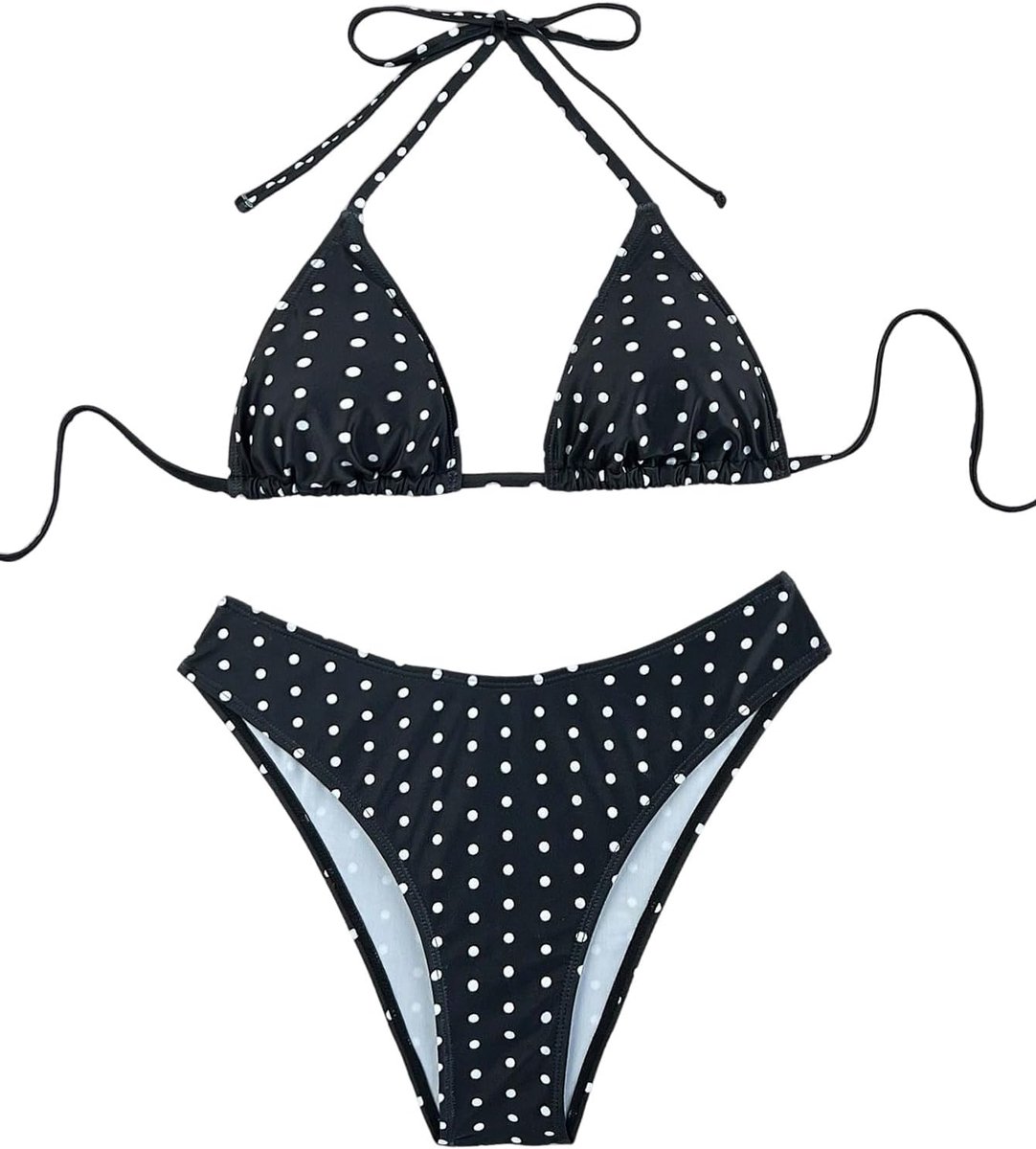 Dames bikiniset met polka dots tweedelige driehoek bikini halter hoge taille bikinibroek zonder beugel zomer strandmode
