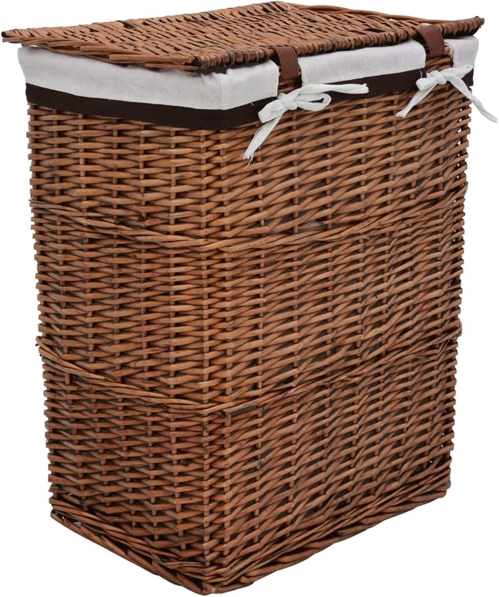 Stapelbare wasmand wasverzamelaar wassorteerder waszak wasmand bruin wilgenhout