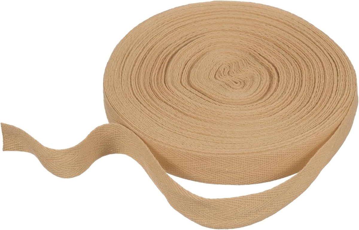 Keperstof katoenen lint, 20 mm x 21 m, visgraatband, rol biasband voor doe-het-zelf naaien, geschenkverpakking, lichtbruin