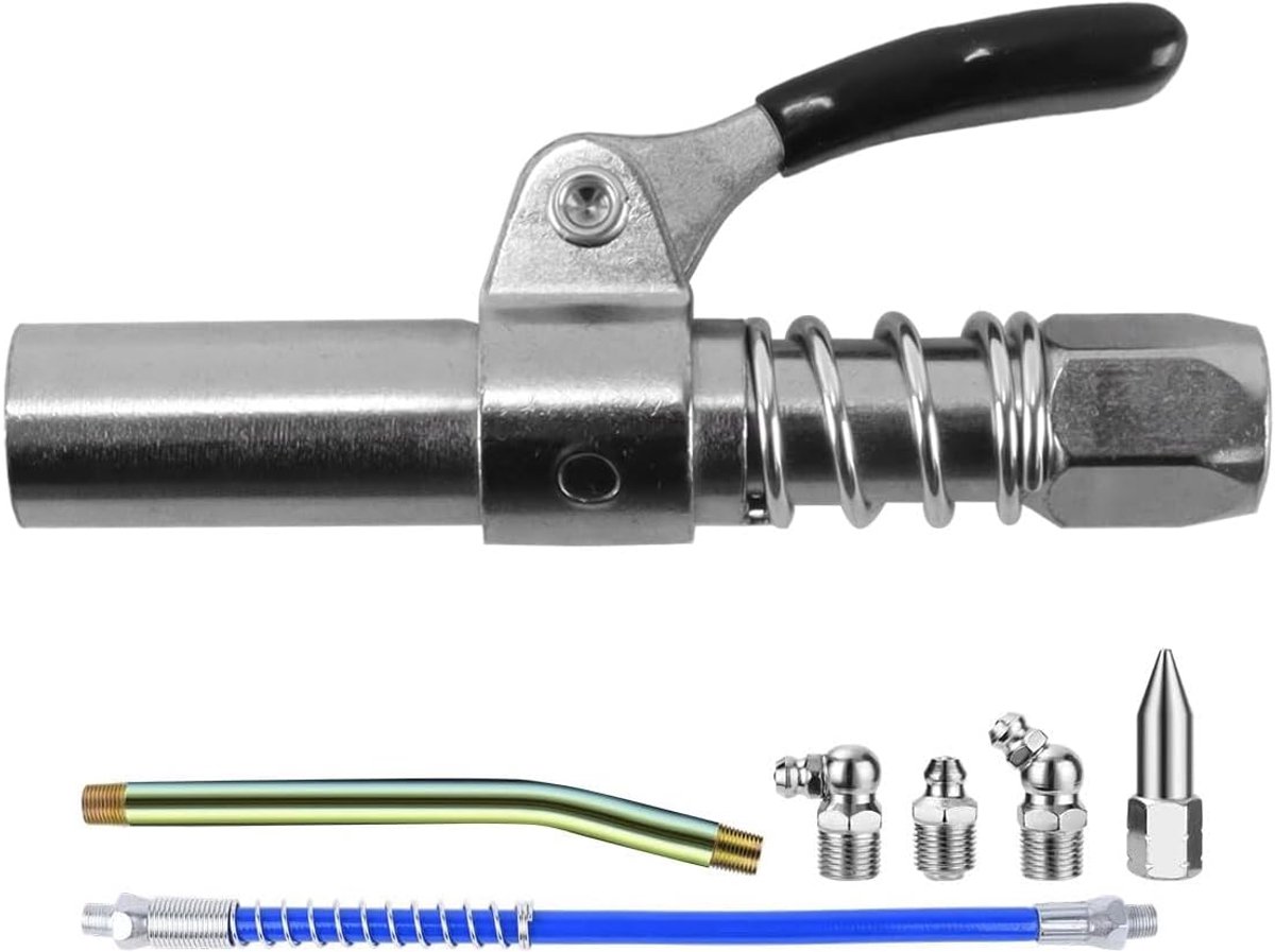 10000 PSI-koppeling voor het mondstuk van de vetspuit. Snelkoppeling voor eenhandige vetspuit met aansluitslang. Compatibel met accessoires.