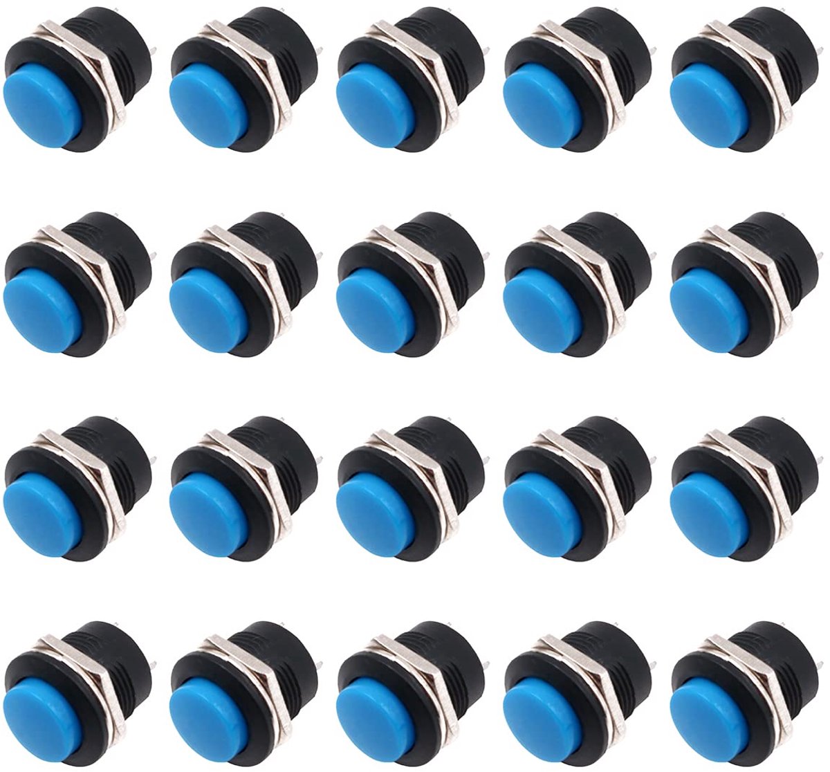 20PCS 16mm Momentaire drukknop Mini ronde schakelaar Zelfherstellende knop 2Pins 3A 250V AC - Blauw