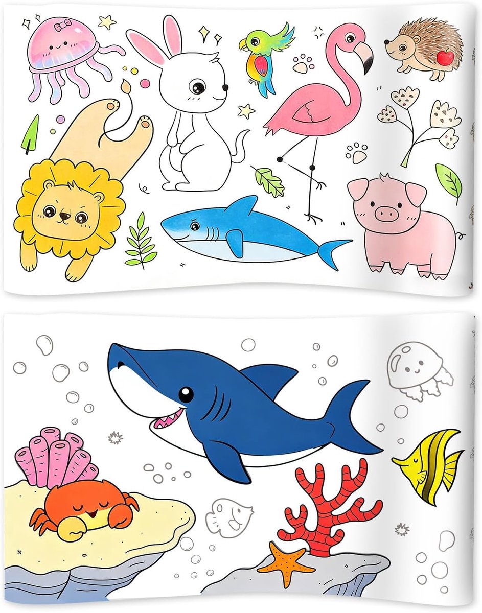 2 Stuks Gigantische Rol Kleurpapier voor Kinderen, 300x30cm Kunstpapier Kleurrol met Land en Zeedierenpatronen voor Peuters en Jonge Kunstenaars Doe-Het-Zelf Tekenactiviteit