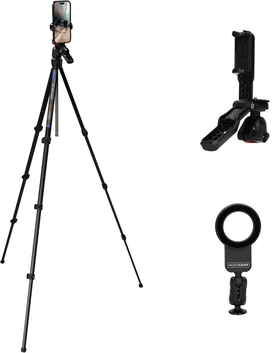 Reisstatief 153 cm - Lichtgewicht met videokop - Magneethouder voor smartphone en camera - SnelShoppen