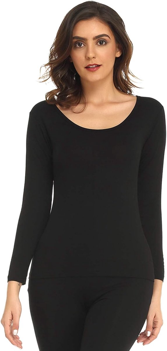 Dames ultradunne modale ronde hals thermische top/shirt met lange mouwen