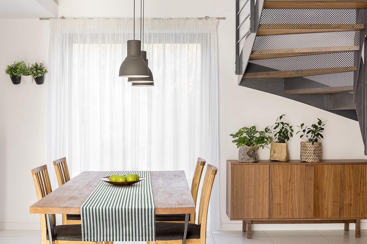 Tafelloper, 40 x 220 cm, donkergroen/wit gestreept (kleur en grootte naar keuze), hoogwaardige tafelloper van 100% katoen in Scandinavische landhuisstijl