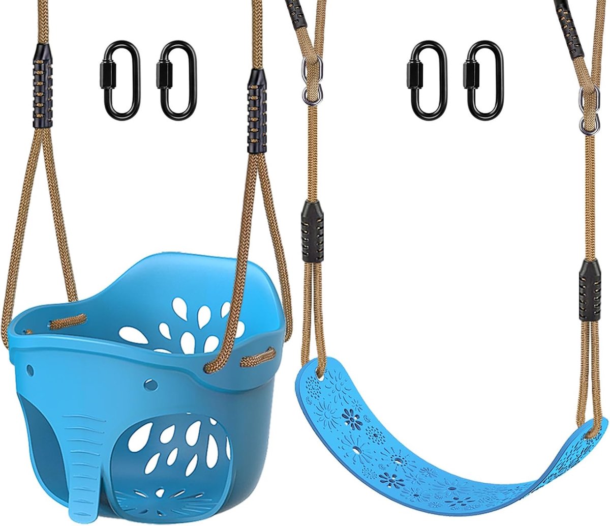 2 stuks schommelstoel, volledige emmer zachte outdoor tuin speeltuin schommel met verstelbaar 1,3-2 m touw & lockset karabijnhaak voor peuter/kind, schattige olifantvorm & bloem uitsparing,