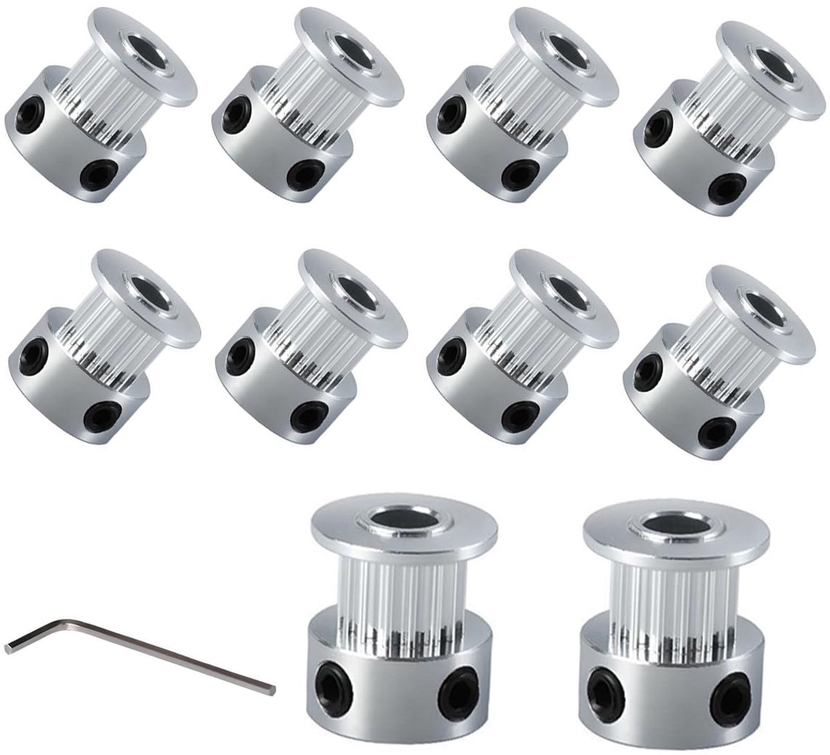 Timing Belt Sprocket Belt Pulley Wheel 16 Teeth 5mm Bore Aluminum For 3D Printer 6mm Width Timing Belt (10pcs) (16 Teeth 5mm Drills)