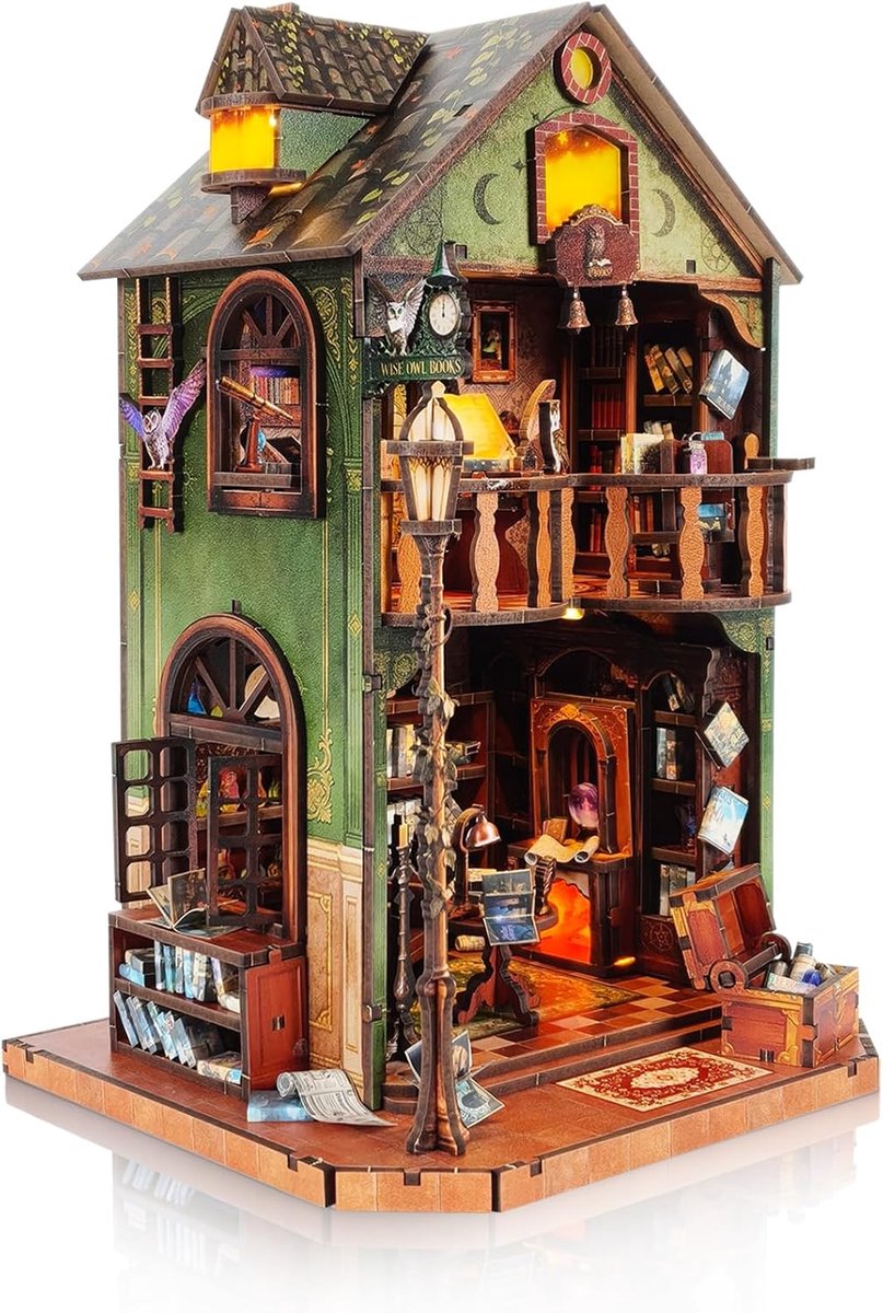 Book Nook Kit voor Volwassenen met LED-Licht, 3D Houten Puzzel | Magische Miniatuur Huis Kit, DIY Miniatuur Poppenhuis Book Nook Knutselset voor Tieners & Volwassenen, Decoratie Cadeau