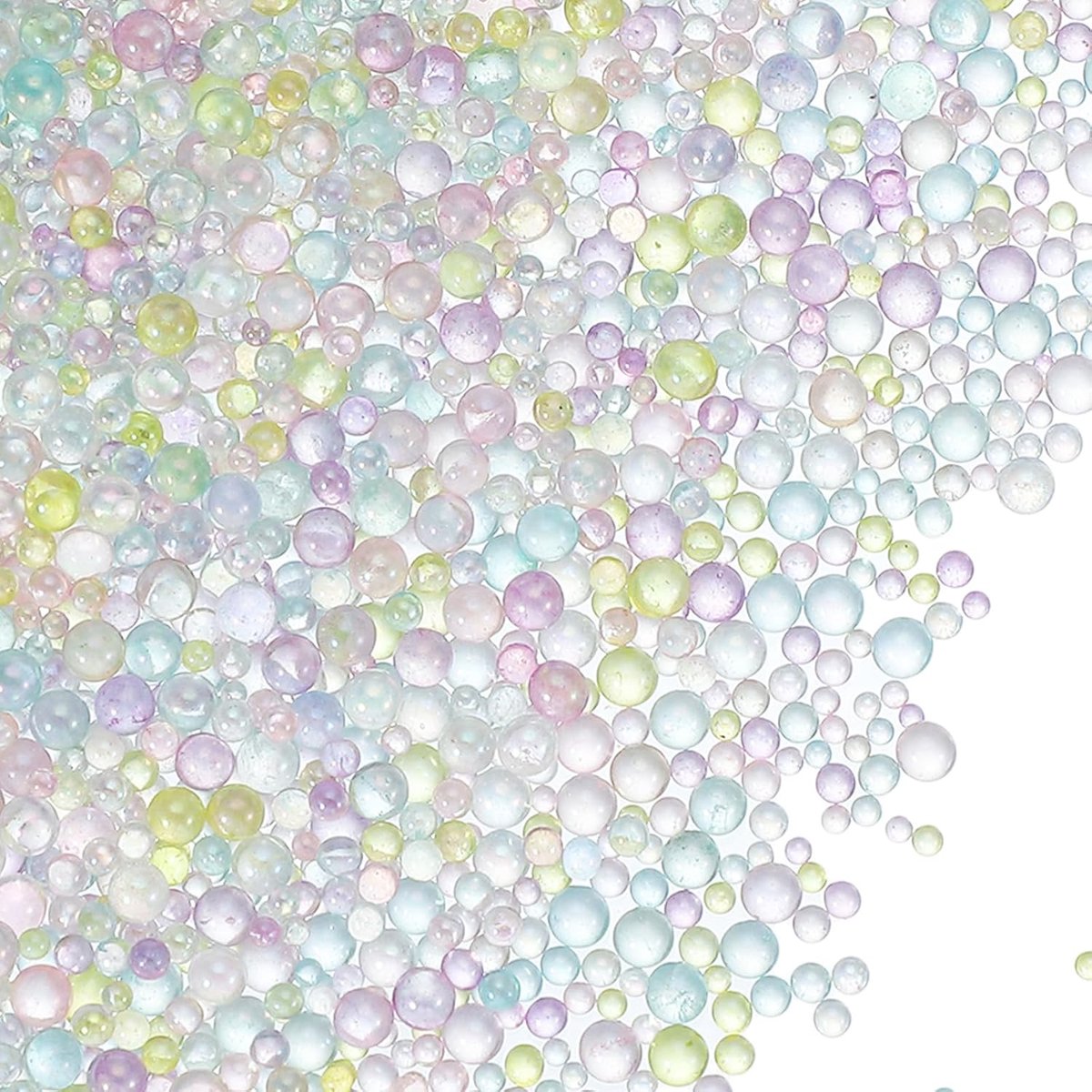 1-3mm Mini Glazen Bubble Kralen 200g Kleine Iriserende Kralen Geen Gat Water Druppel Ballen voor DIY Crafting Nail Art Hars Filler, Lichte Kleuren