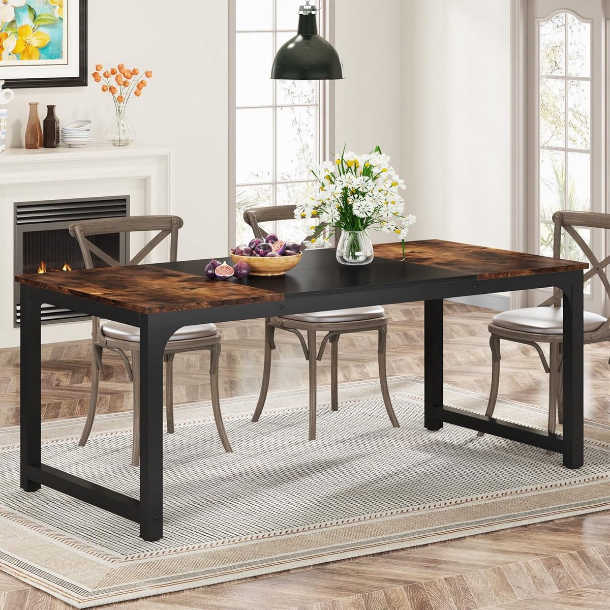 Eettafel 180x80 Cm Voor 6-8 Personen, Grote Rechthoekige Industriële Keukentafel Met Stevige Metalen Poten, Dinertafel Voor Eetkamer, Keuken En Woonkamer (Rustiek Bruin)
