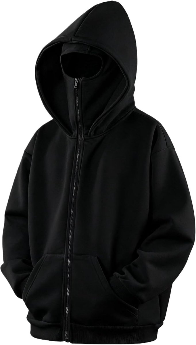 Balaclava Zip-up Hoodie Fleece Sweatshirt met Bivakmuts Hip Hop Streetwear Winddicht Warm Jas
