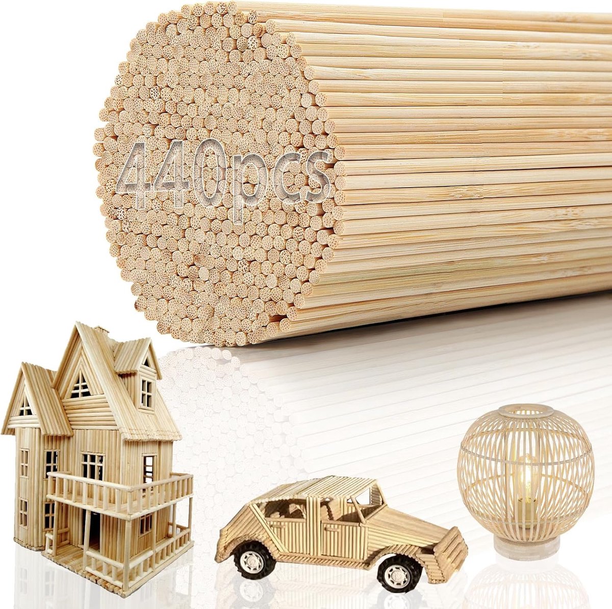 Houten stokken, rond, 300 mm x 3 mm, bamboestokken, knutselstaven, natuurlijke bamboestokken om te knutselen, houten stokjes om te knutselen, voor doe-het-zelf