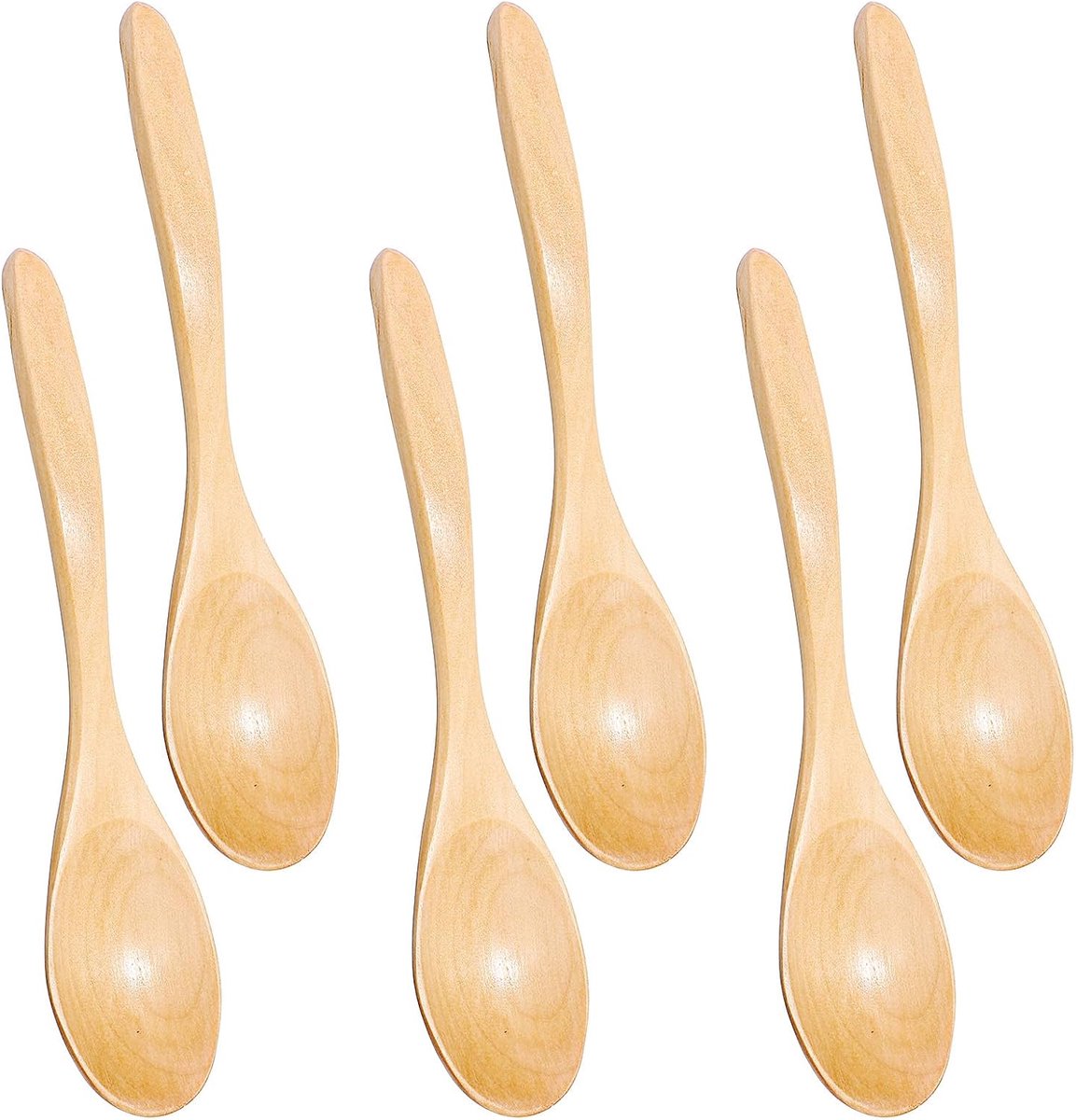 6 kleine houten lepels, 14,5 cm lange houten lepels voor honing, thee, koffie, jam, suiker, ijs, badzout, om te roeren, handgemaakt van natuurlijk hout (lichte houtkleur)