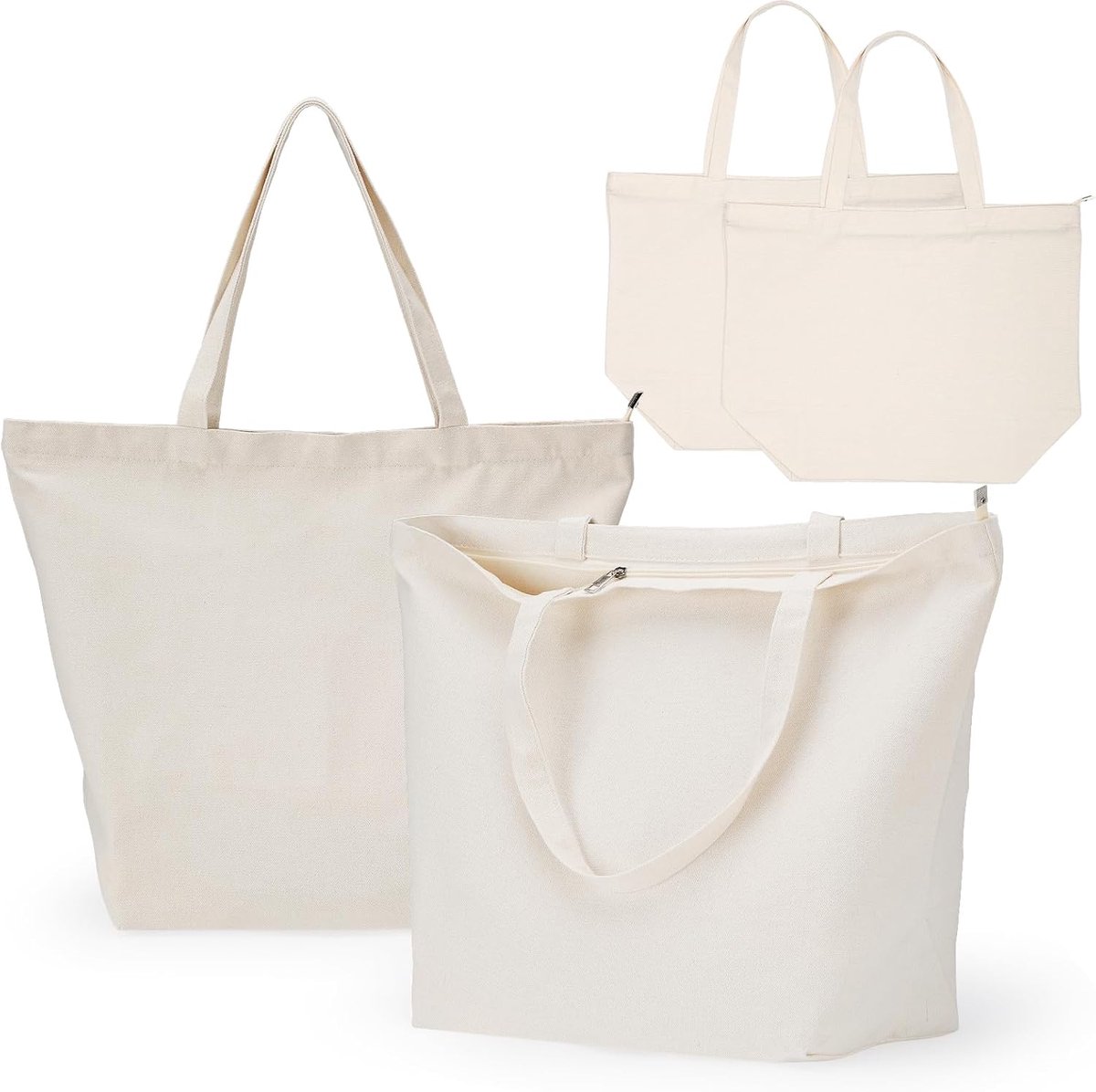 Tote Bags - Canvas Stoffen Tas met Rits - Shopping Bag met Ritssluiting voor Pendelen Reizen
