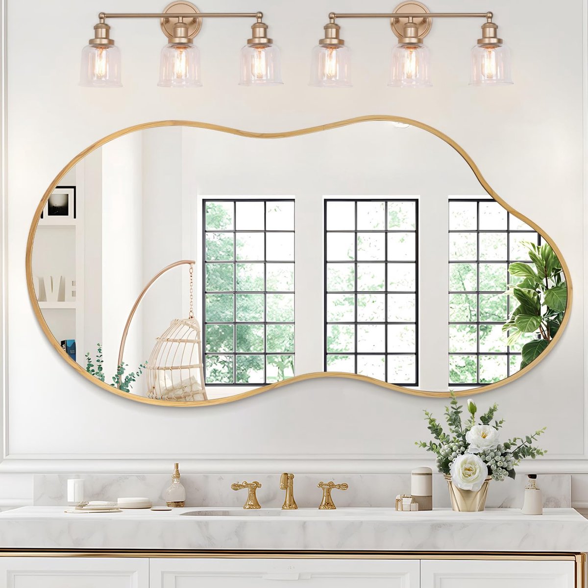 Wandspiegel volledige lengte 65 x 120 cm - asymmetrisch met metalen frame - onregelmatig design - ShopVlot