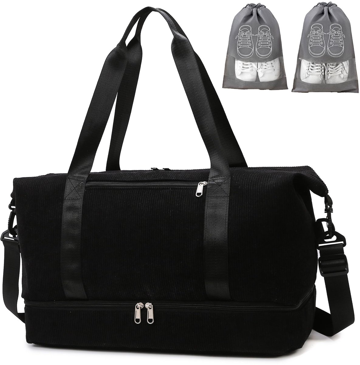 Sporttas 35 liter - corduroy - met 2 schoenenzakken - perfect voor weekendjes weg - ShopVlot