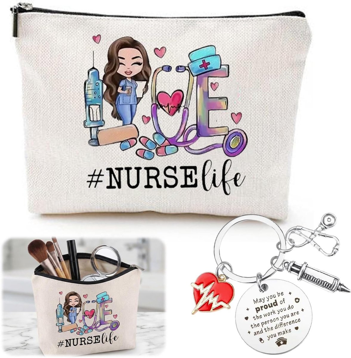 Make-up tas voor verpleegkundigen - katoenen cosmetica tas - met rits - ideaal voor verpleegkundige survival kit - ShopVlot
