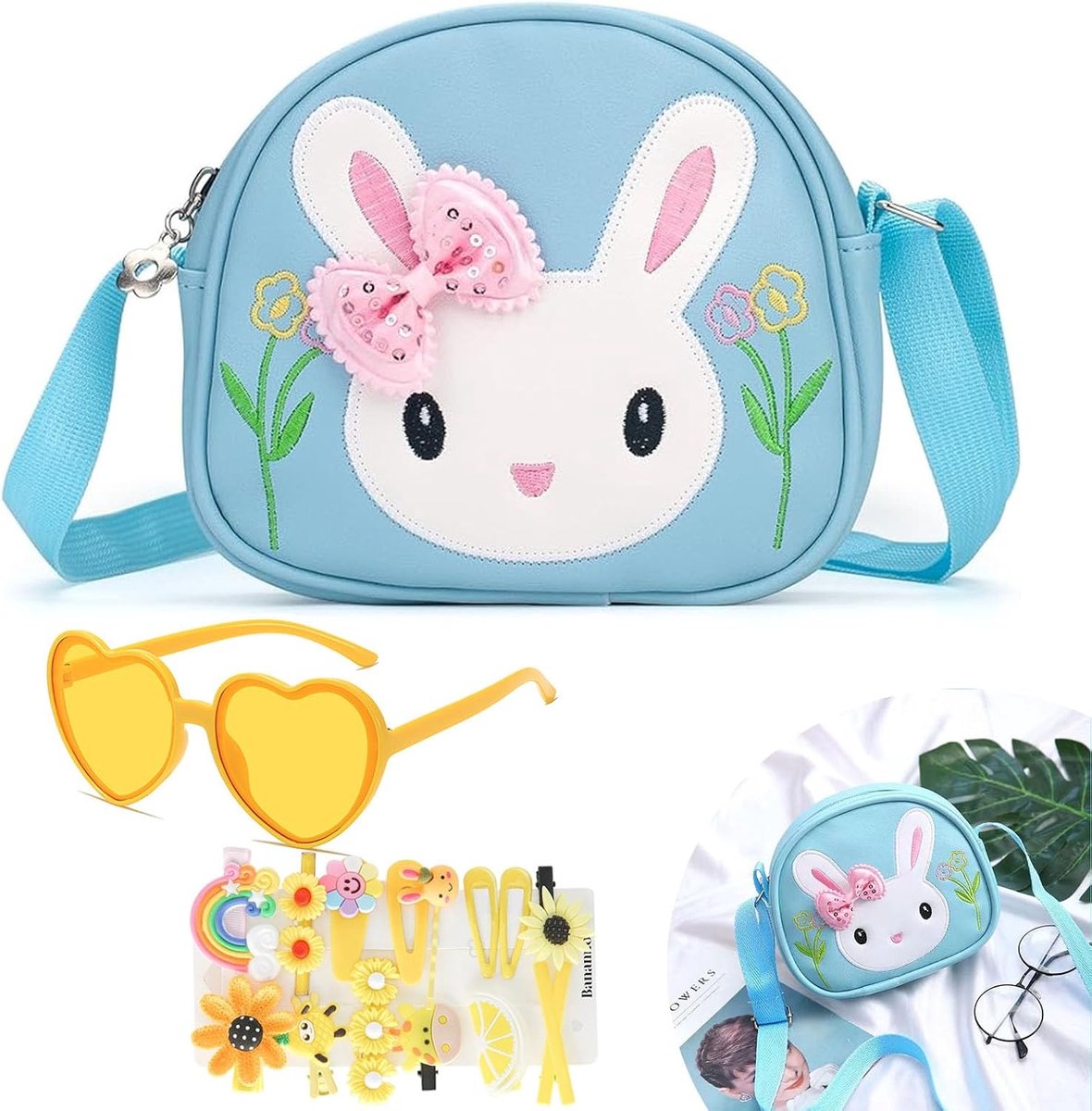 handtas meisjes met brillen en haarspeldjes - PU leer - schattige konijnenvorm - ideaal voor jonge prinsessen - ShopVlot