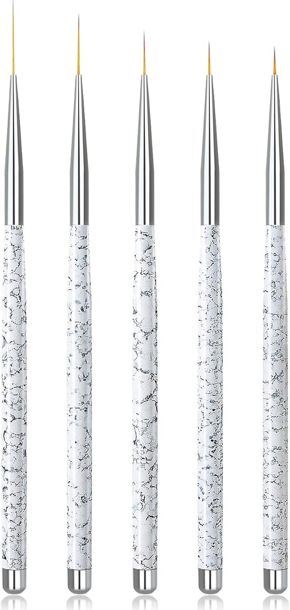 Dunne nagelkwast 5 stuks - witte nail art linerkwast - professionele fineliner - ideaal voor nageldesign - ShopVlot