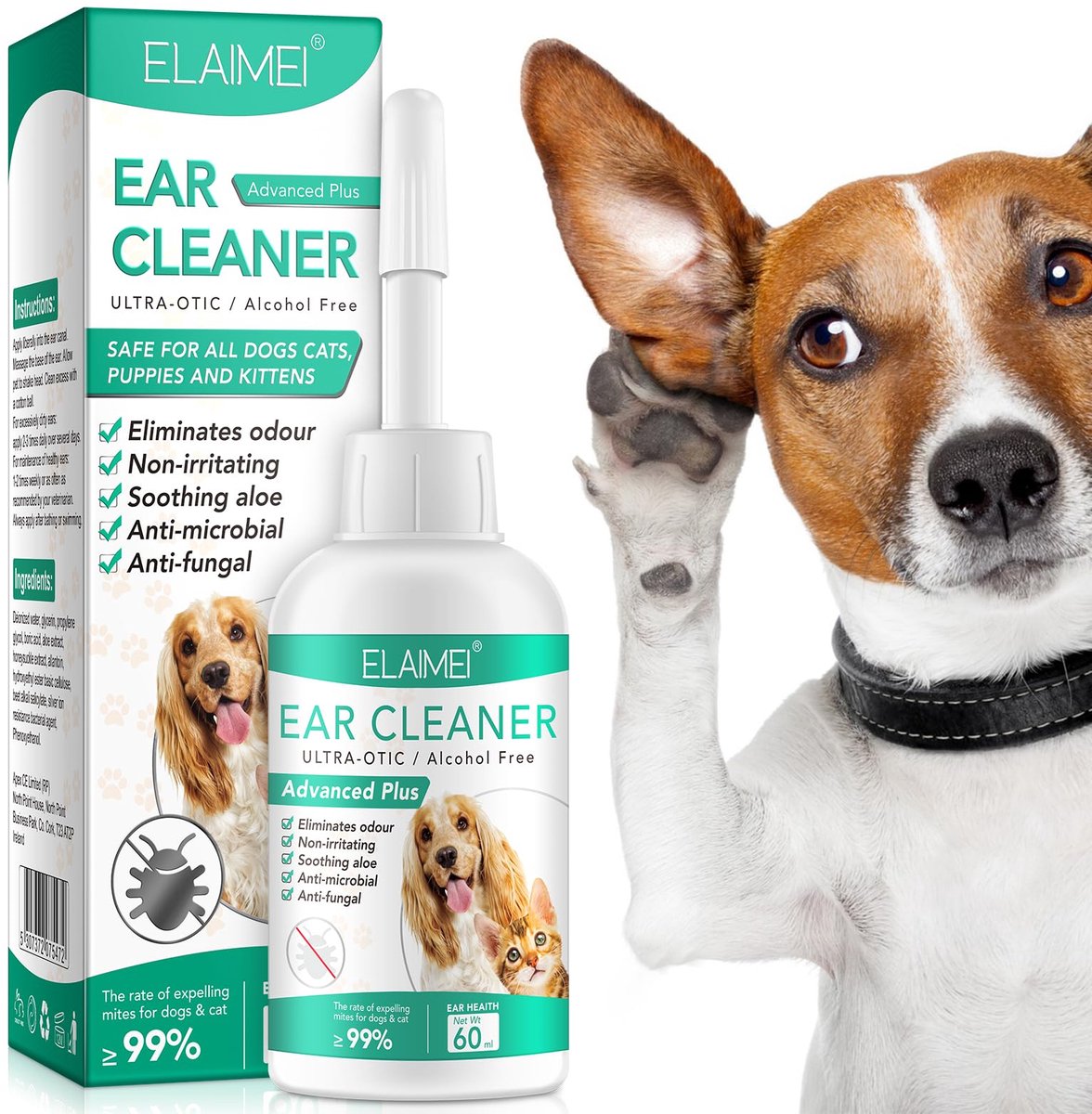 Oordruppels voor honden 60 ml - oorreiniger - antimycotisch - elimineert geurtjes - ShopVlot