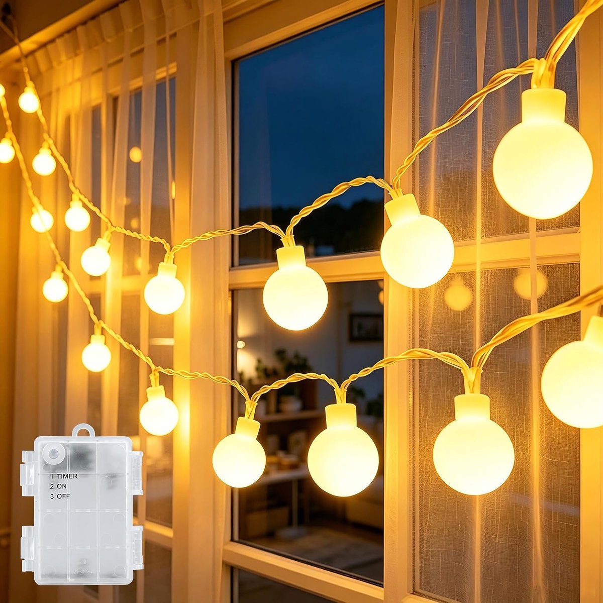Lichtsnoer met batterij 3 m - 20 leds warmwit - 6 uur timer - IP65 waterdicht voor buiten - ShopVlot