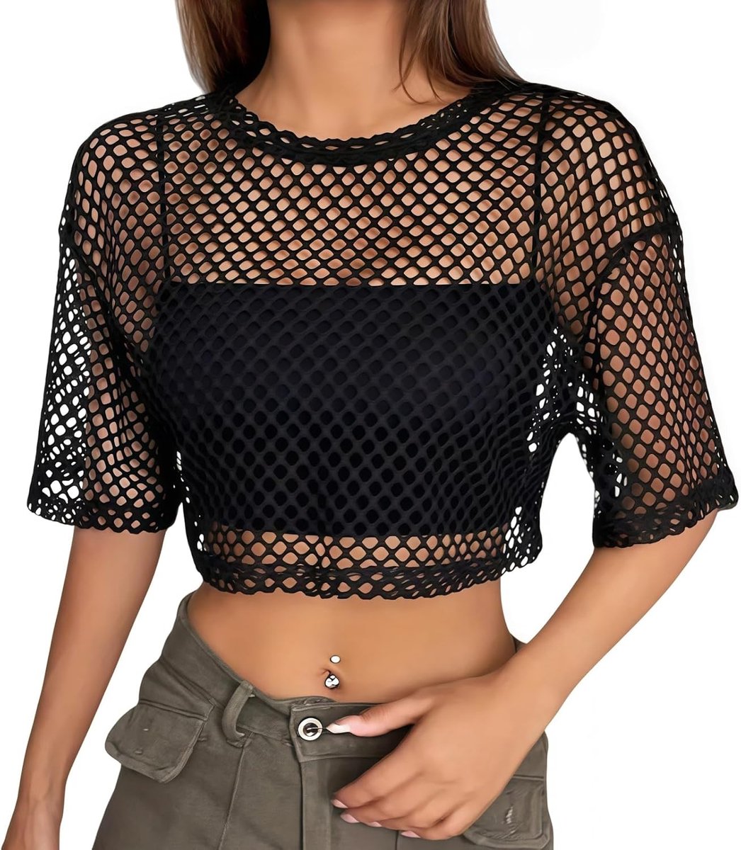 Visnet top dames - kort en sexy - transparant materiaal - perfect voor disco en feesten - ShopVlot