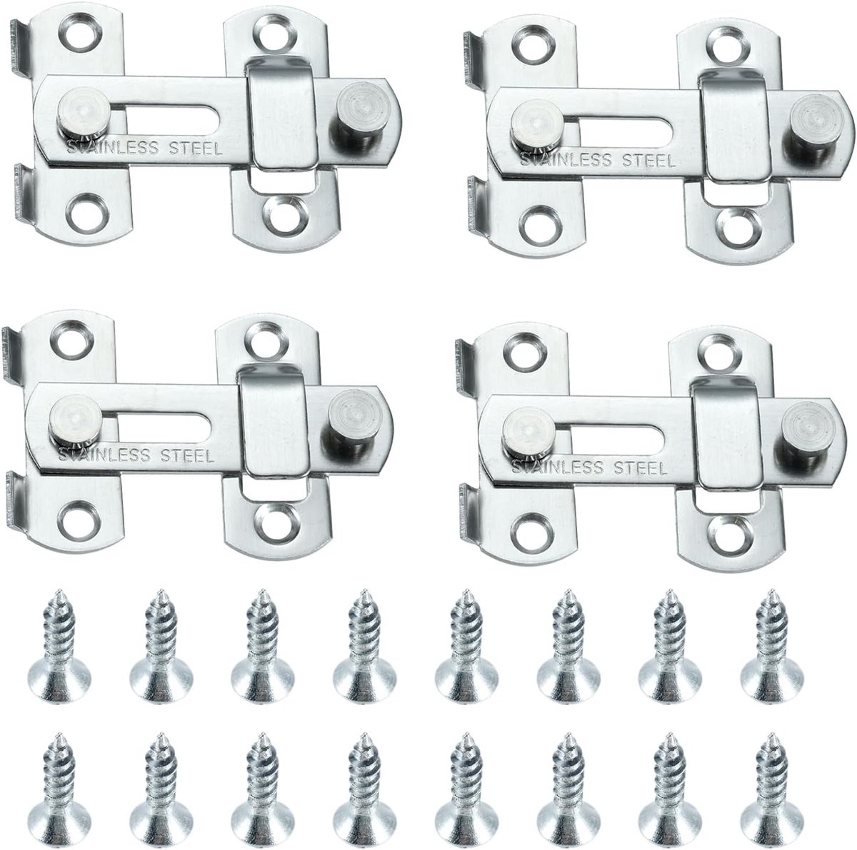 4 x stainless steel latches, door latch, door hardware bolt latch, sliding latch with 8 screws, for doors, windows - ShopVlot