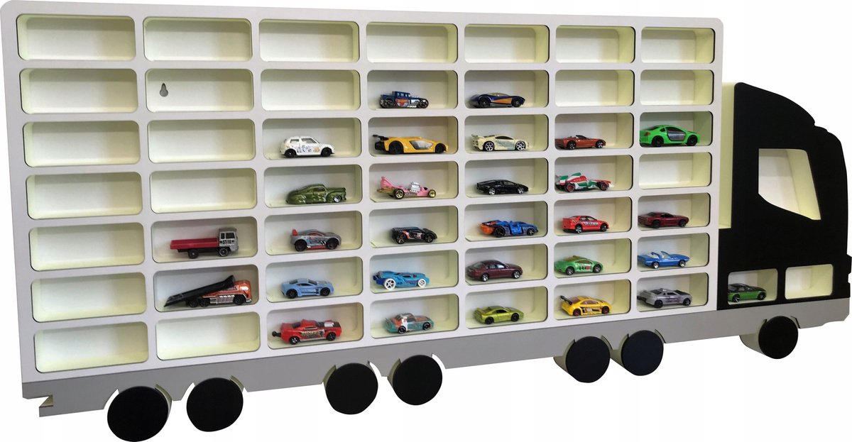 Grote Speelgoedauto Plank - 51 Vakken - Zwart/Wit - 116x51x5cm