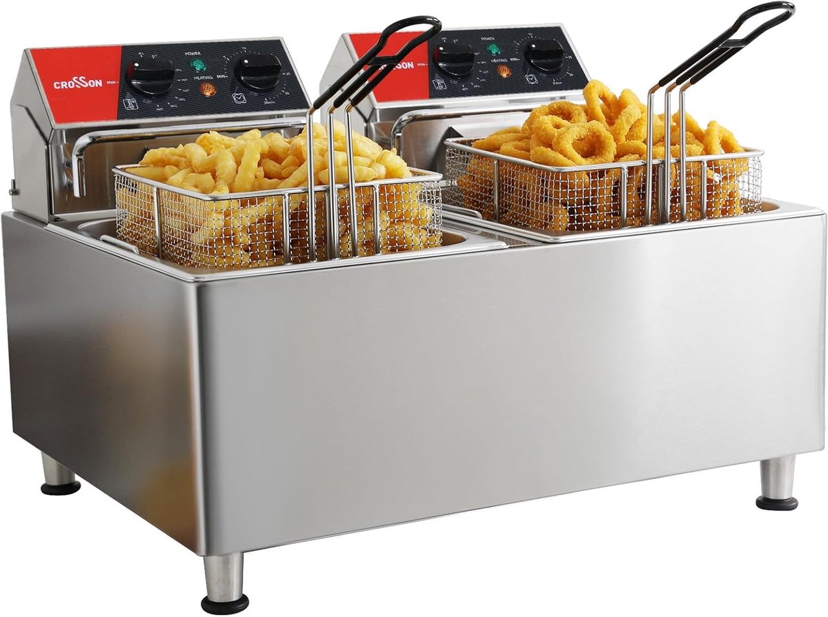 Fritteuse 16L - Dubbel tank - EGO-thermostaat - Veilig en gebruiksvriendelijk - ShopVlot