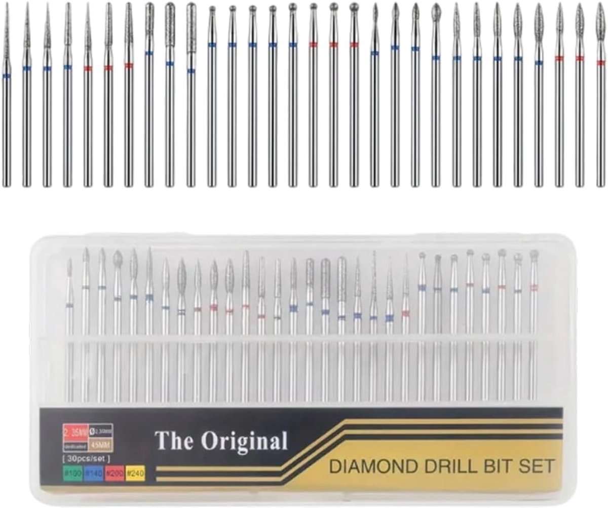 Nagelfreesset 30 stuks - professionele diamant- en wolfraamcarbide-opzetstukken - voor gel- en acrylnagels - SnelShoppen