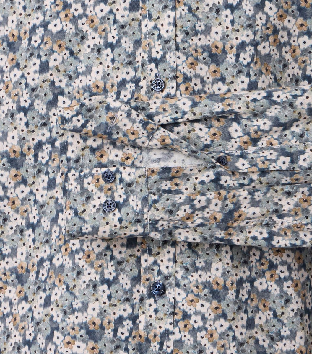 CASA MODA Sport casual fit overhemd - popeline - blauw - wit - beige dessin
