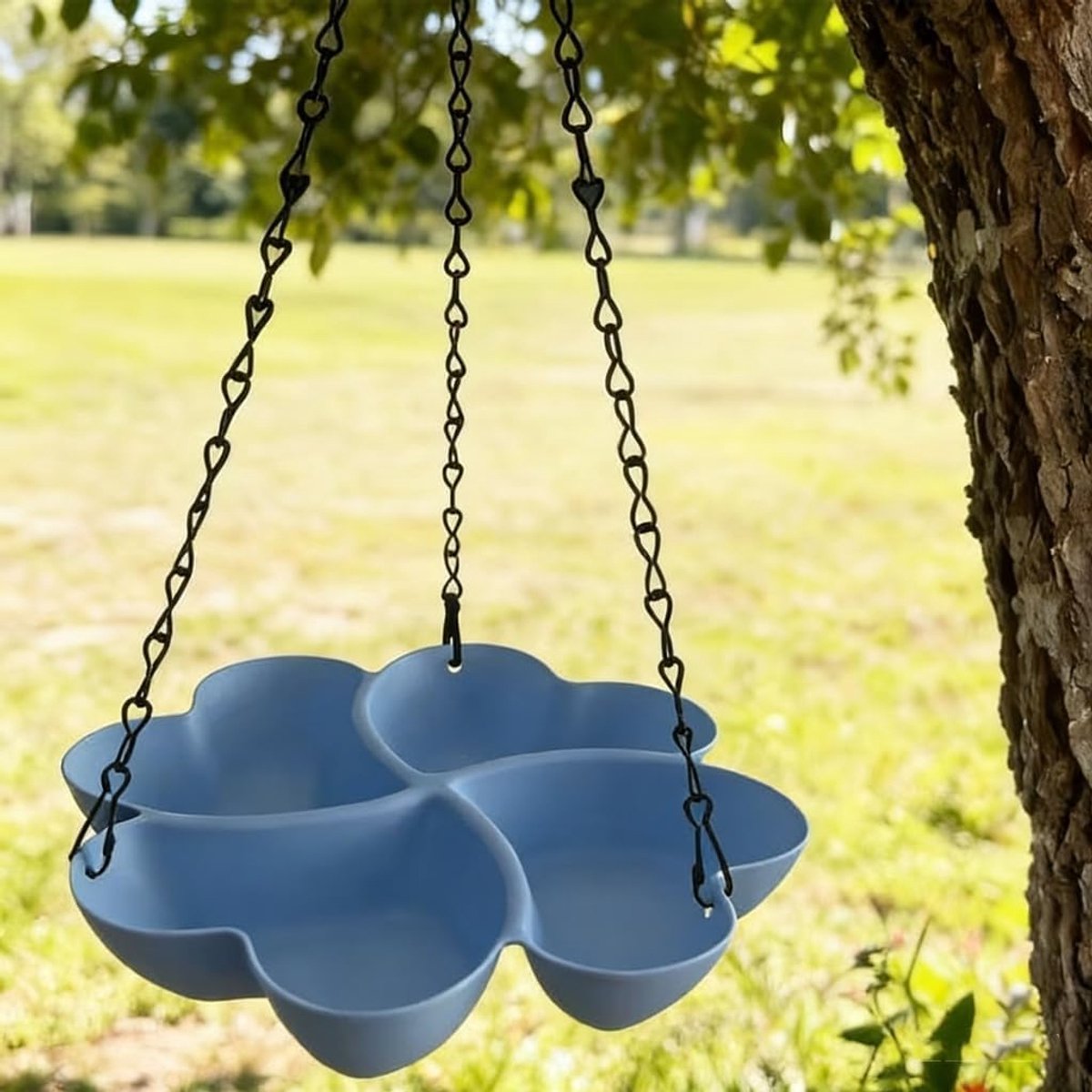 KZQ 4-vaks hangend vogelvoederhuisje in vierklavervorm - Eenvoudig te vullen en weerbestendig - Perfect voor tuin en balkon - Blauw