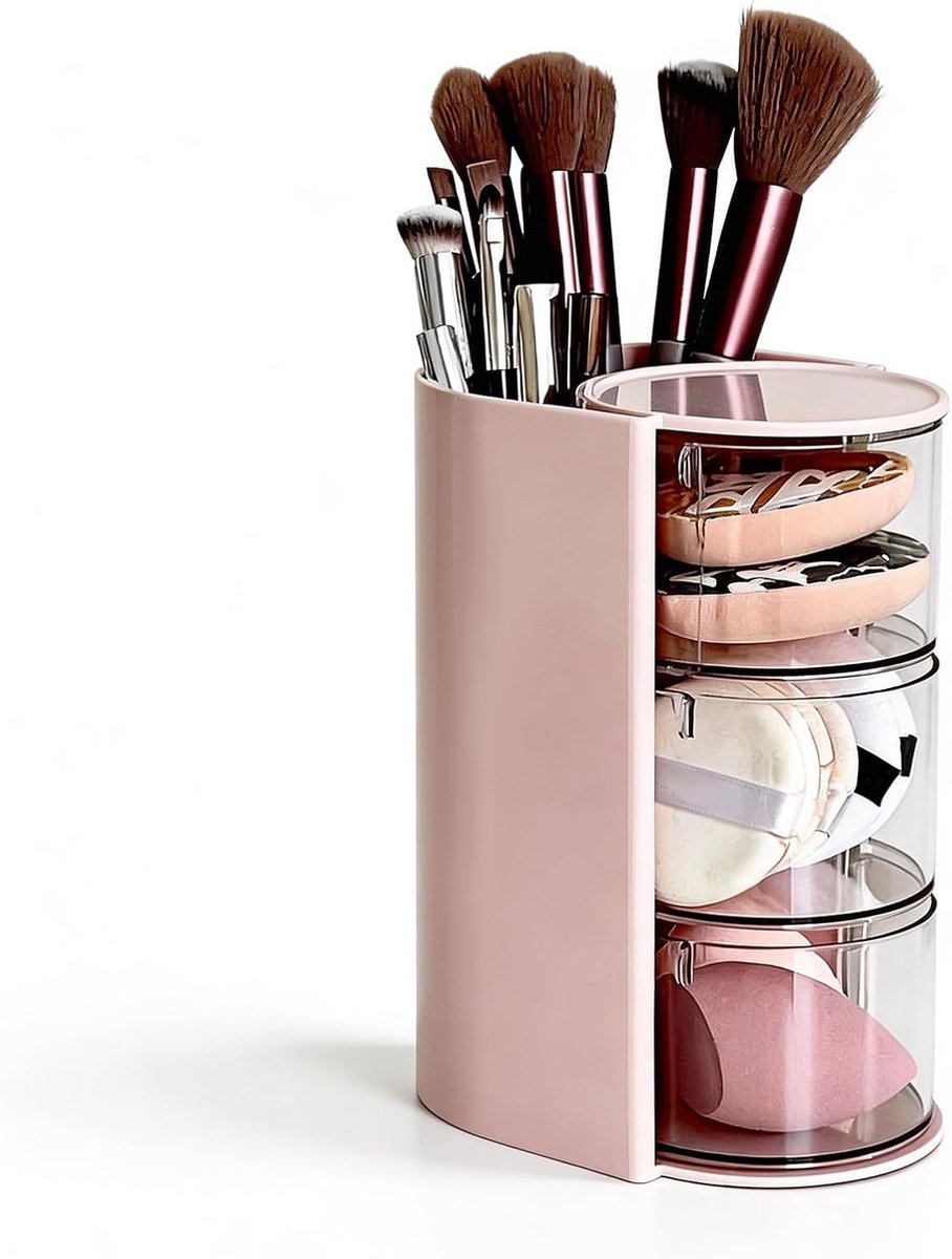 Make-uporganizer 180° draaibaar - borstelhouder met deksel - make-up-opslag met 3 niveaus - SnelShoppen