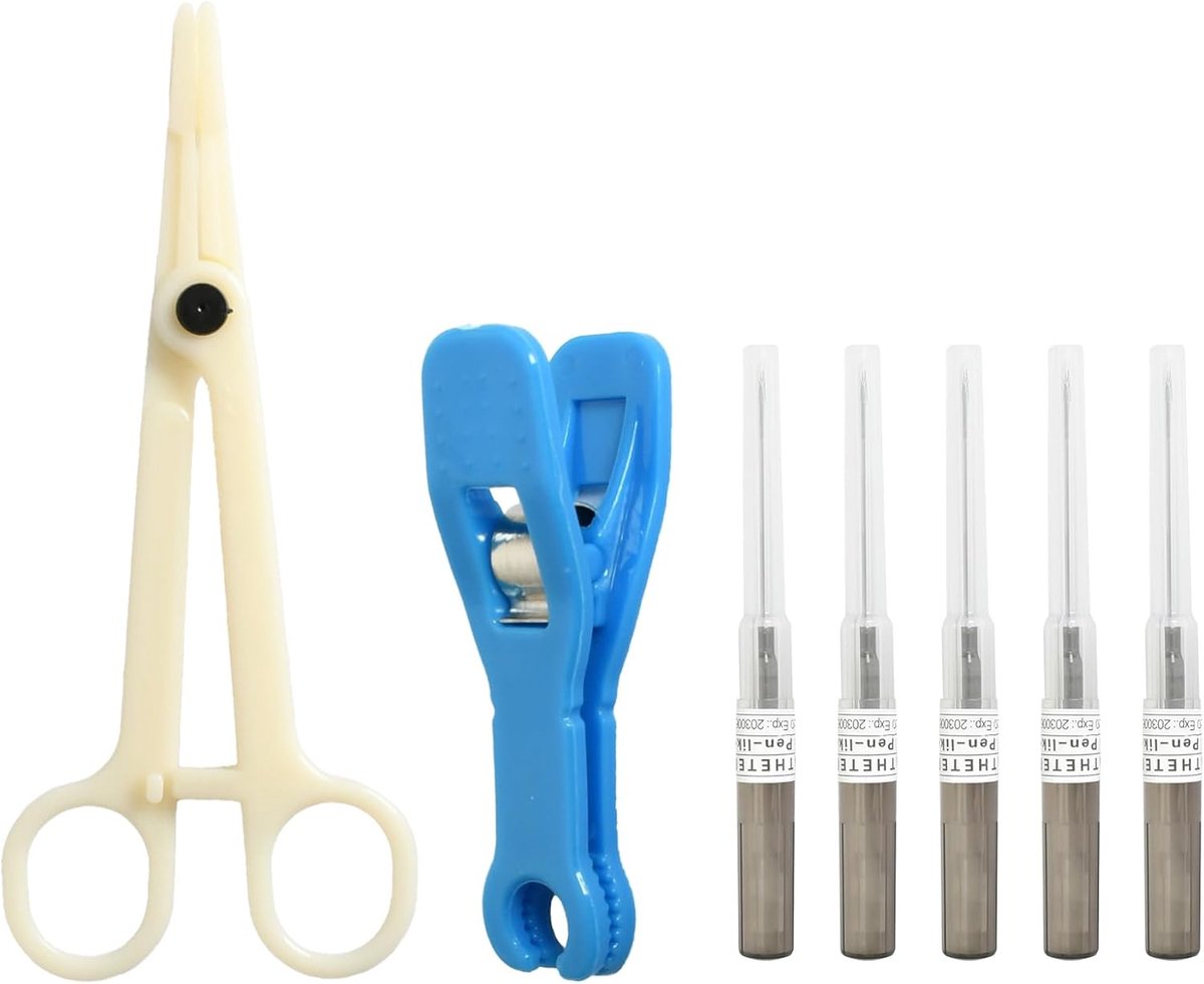 Piercingnaalden 7-delige set - Ronde tang - Inclusief open bar - Voor oren, neus en lippen - SnelShoppen