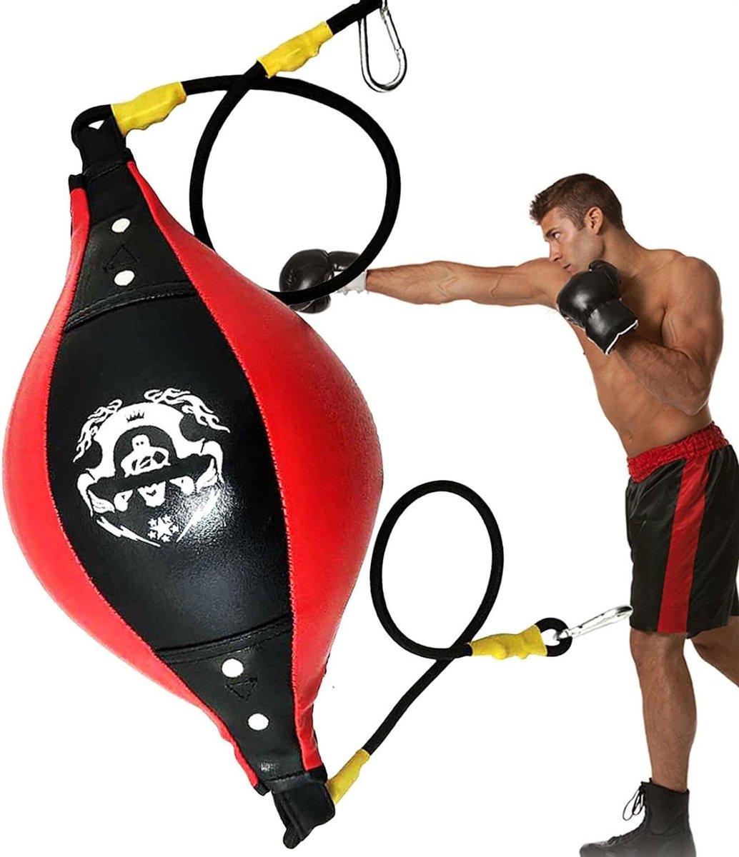 Boks Speed Bag - Bokstrainingsbal Snelheidsbal - Bokstechniek Verbeteren - Verbeterde Slagstabiliteit - 38 x 18 cm - Zwart-rood