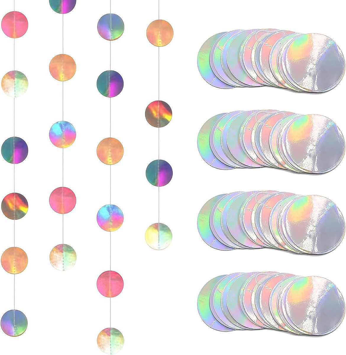 Papieren Glitter Garland 52 ft - Iridescent Cirkel Dots - Feestelijke Decoratie - Perfect voor Verjaardagen - SnelShoppen