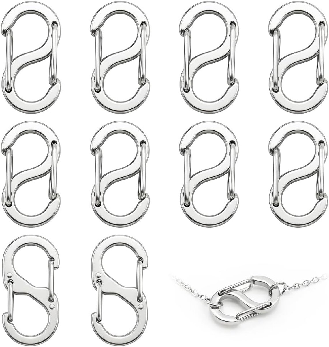 Karabijnhaken mini 10 stuks - roestvrij staal - sluiting - veelzijdig inzetbaar - SnelShoppen