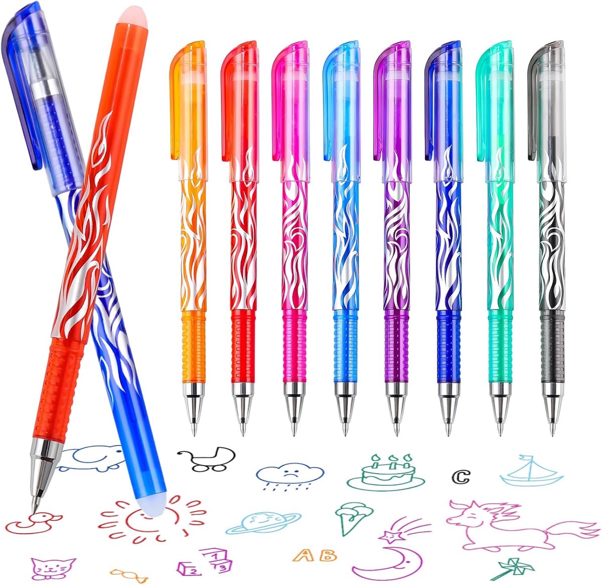 Uitwisbare balpen 0,5 mm - uitwisbare gelpen met gum - 8 kleuren - perfect voor foutcorrecties - SnelShoppen