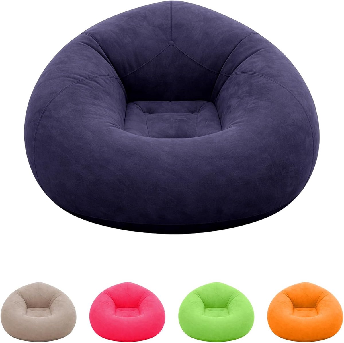 Opblaasbare fauteuil - fluweelachtig oppervlak - donkerblauw - ideaal voor woonkamer of camping - SnelShoppen