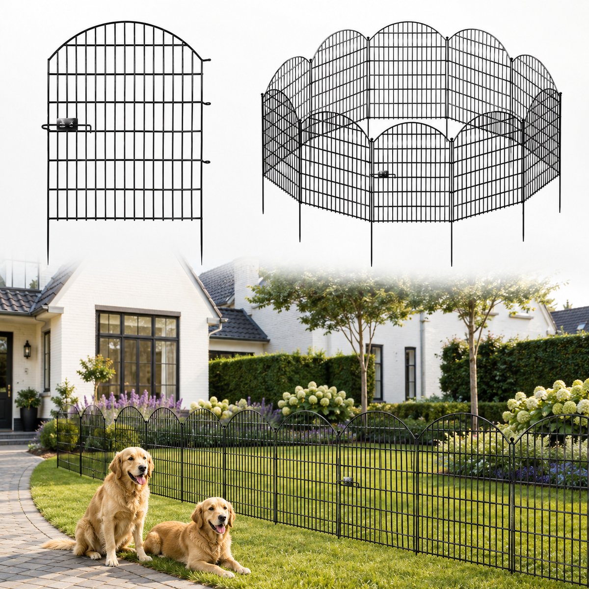 Tuinhek Metaal - Hondenhek, Dierenhek en Tuinomheining 5-Delig, 4 Panelen + 1 Poort, 68x112 cm, Insteekhek voor Tuin Terras Gazon - Zwart - Lemonmax