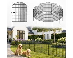Tuinhek Metaal - Hondenhek, Dierenhek en Tuinomheining 5-Delig, 4 Panelen + 1 Poort, 68x112 cm, Insteekhek voor Tuin Terras Gazon - Zwart - Lemonmax