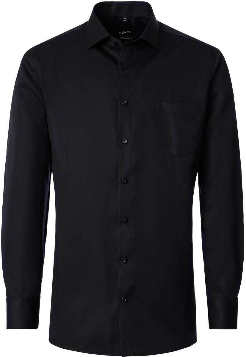 VENTI modern fit overhemd - twill - zwart - Strijkvrij - Boordmaat: 45 (EU maat: XXL)