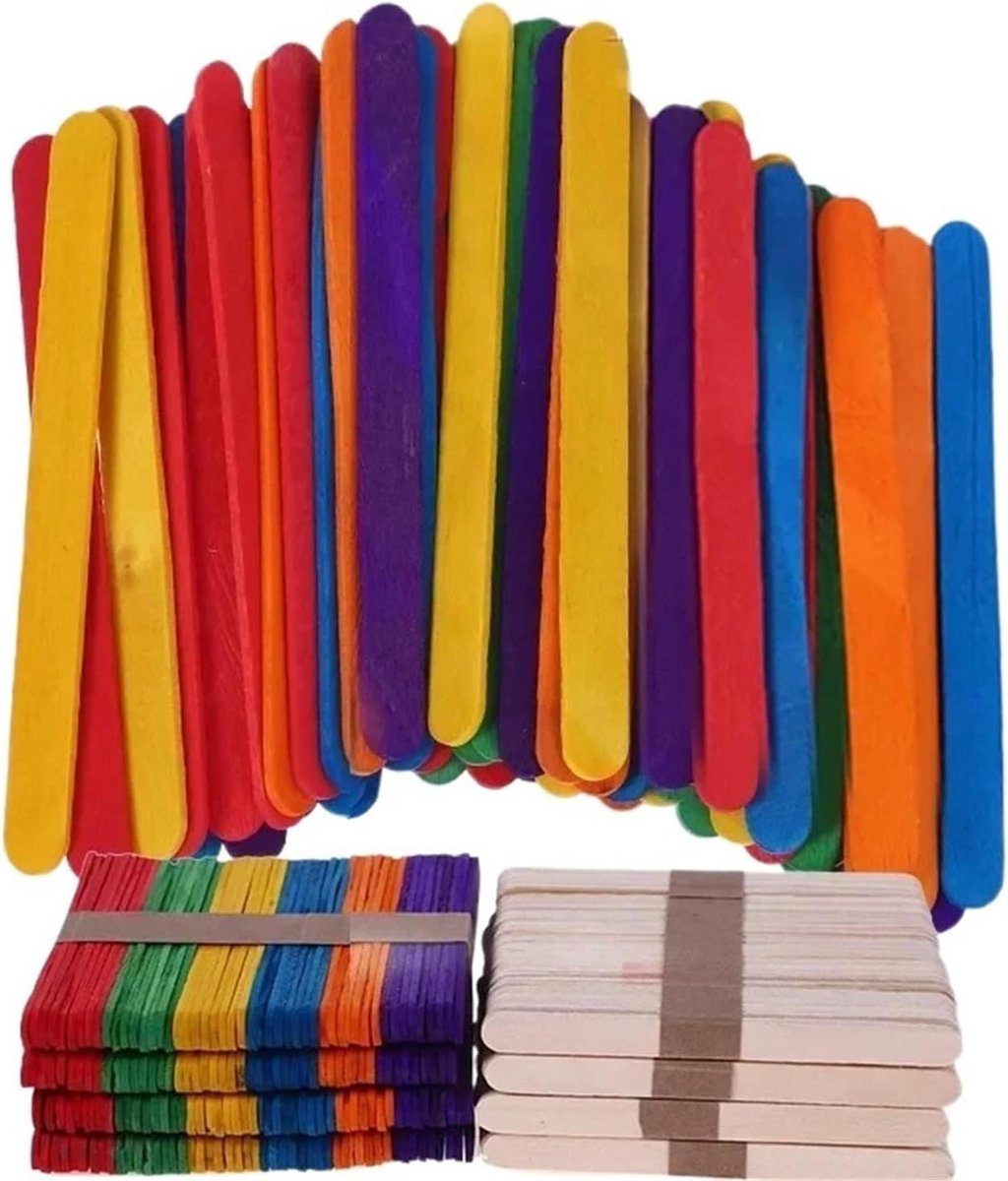 Houten Lolly Stokjes - Ambachtelijke Stokjes IJs - Doe-het-zelf Knutselen - Glad Oppervlak - 500 stuks - Houtkleur