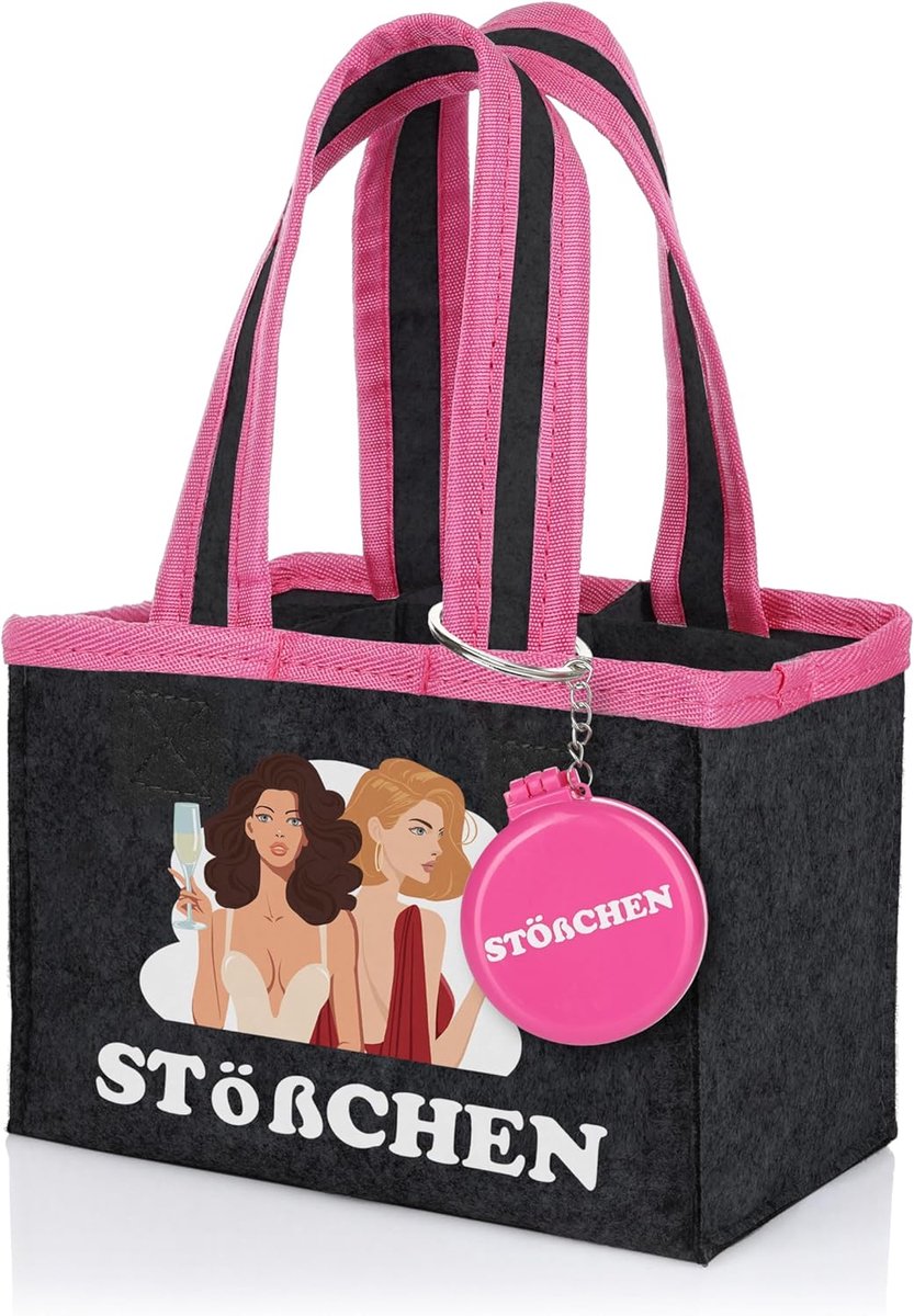 Fles handtas stopper - vilten tas - met zakspiegel - praktisch voor 6 flessen - ShopVlot