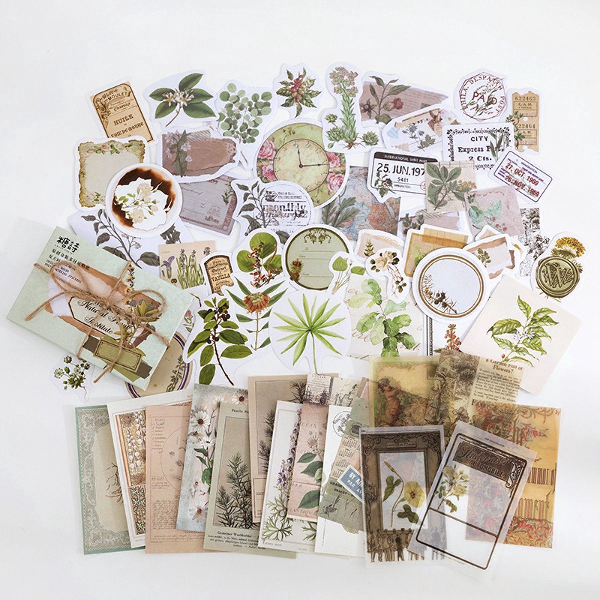 Casalora Vintage Stickers Set - 60 Stuks Scrapbook Stickers - Mix Materiaal Stickers voor Junk Journal, Scrapbooking en DIY Decoratie