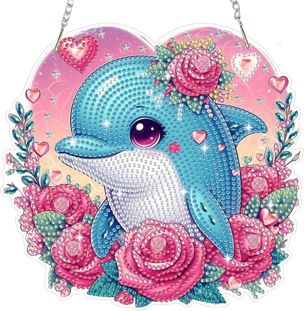 Diamant schilderen set - Dolfijnen en bloemen - Hangdecoratie voor raam - ShopVlot