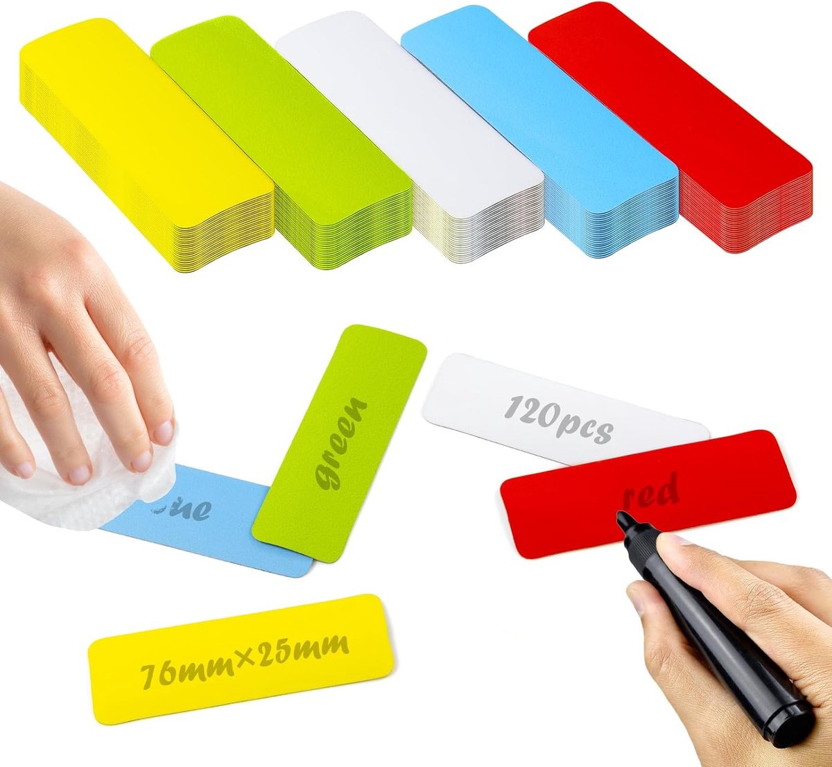 Magnetische strips 76 x 25 mm - zelfklevend - 5 kleuren - ideaal voor organisatie - ShopVlot